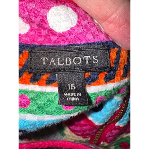 Talbots Colorful Retro Striped Sleeveless Shealth Dress 16 Cotton Pockets Office - Picture 7 of 11